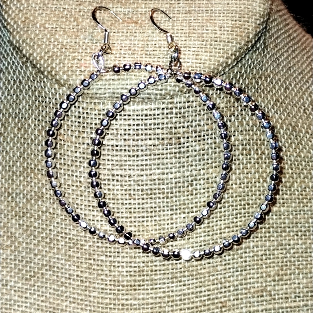 Pick A Size! Silver plated With Rare Hex Japanese Beads. Handmade Hoop earrings.